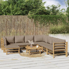 9-Delige Loungeset Met Kussens Bamboe Taupe 3x hoek + 4x midden + voetensteun + Tafel