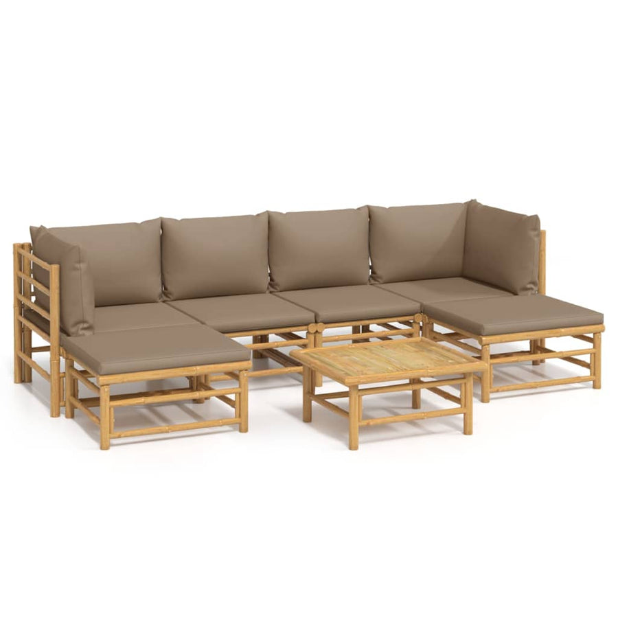 7-Delige Loungeset Met Kussens Bamboe Taupe 2x hoek + 2x midden + 2x voetensteun + Tafel