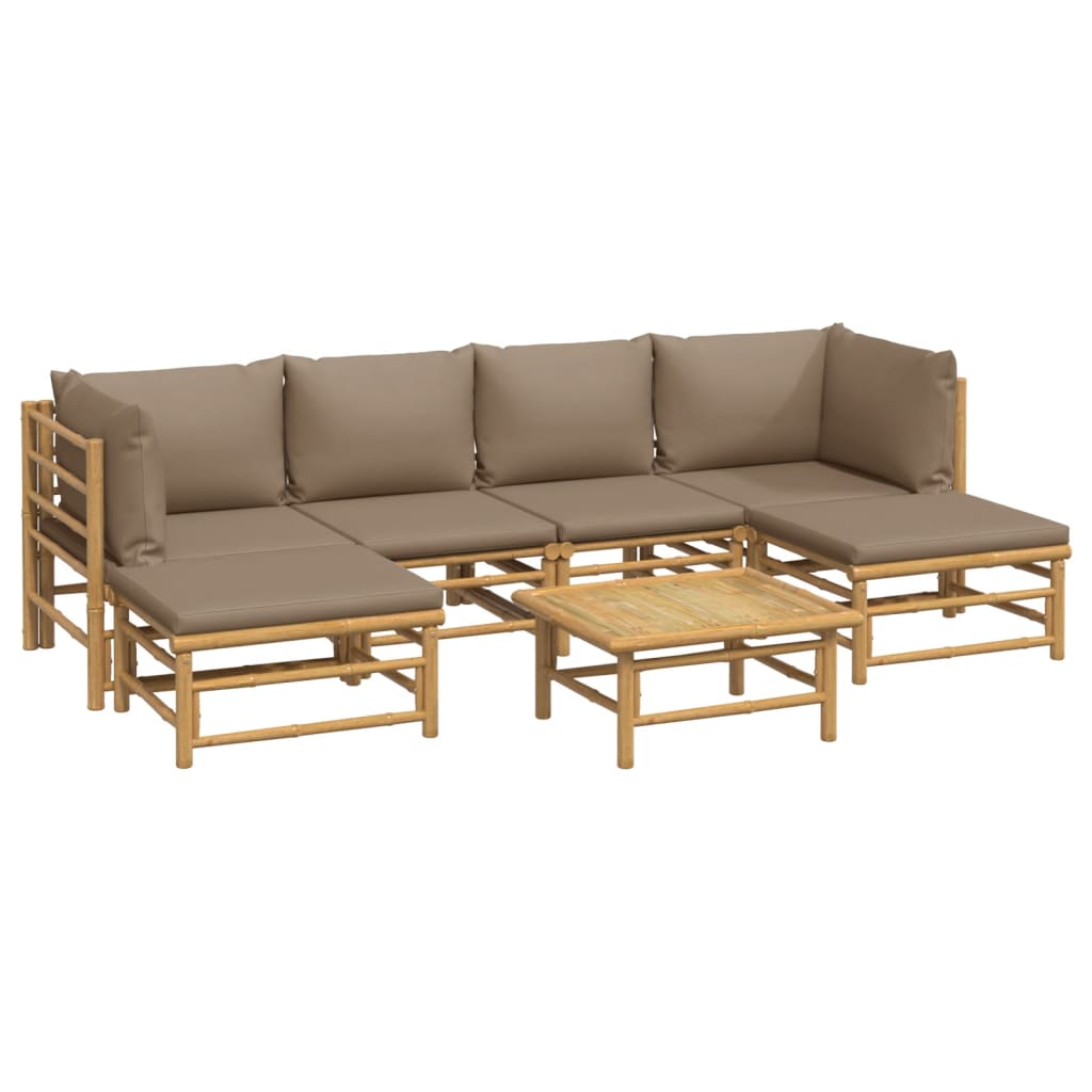 7-Delige Loungeset Met Kussens Bamboe Taupe 2x hoek + 2x midden + 2x voetensteun + Tafel