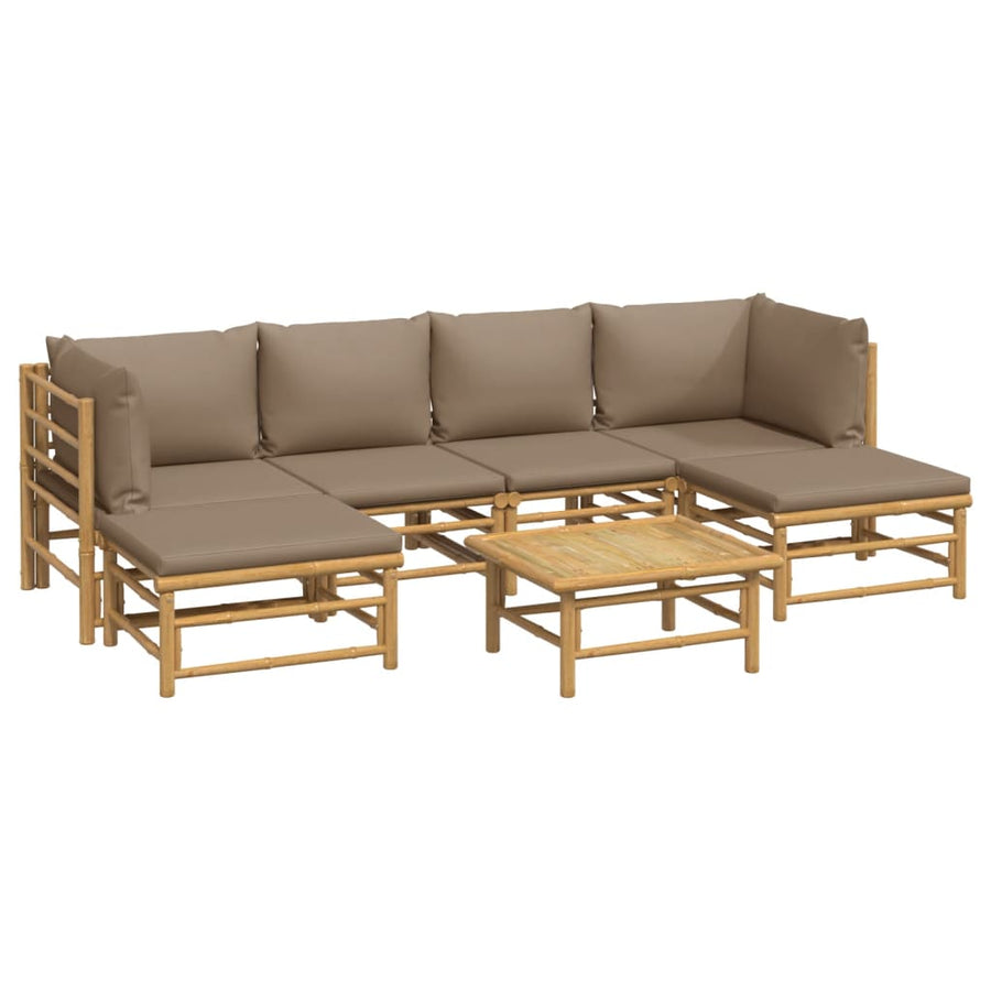 7-Delige Loungeset Met Kussens Bamboe Taupe 2x hoek + 2x midden + 2x voetensteun + Tafel