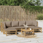 7-Delige Loungeset Met Kussens Bamboe Taupe 2x hoek + 2x midden + 2x voetensteun + Tafel