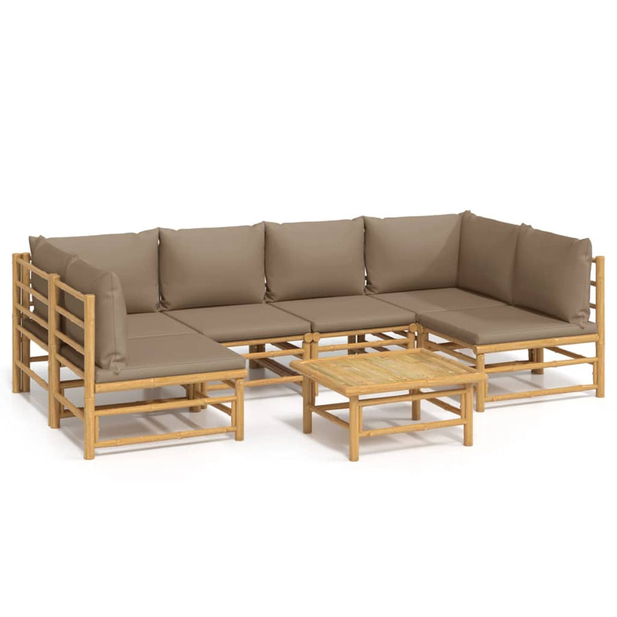 7-Delige Loungeset Met Kussens Bamboe Taupe 2x corner + 4x chair + table