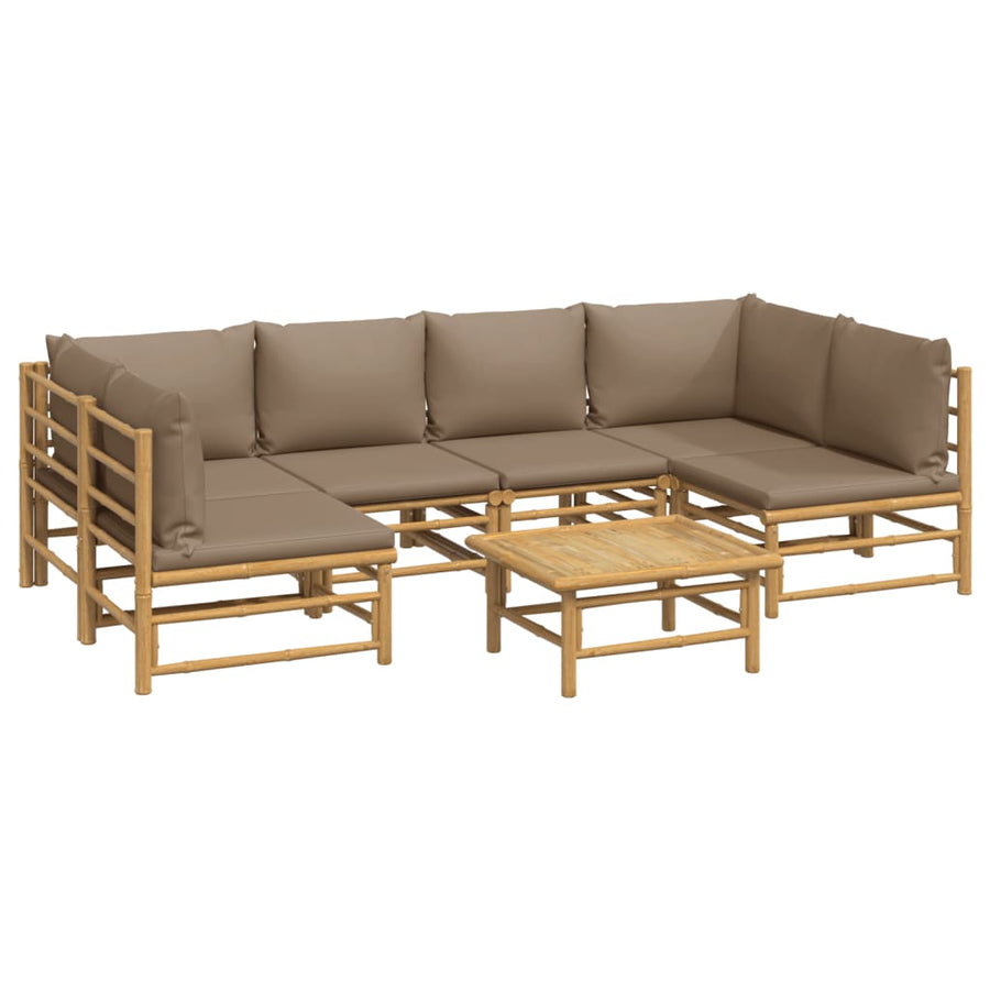 7-Delige Loungeset Met Kussens Bamboe Taupe 2x corner + 4x chair + table