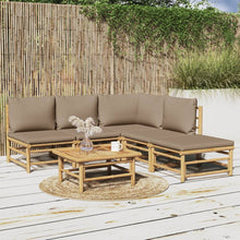 6-Delige Loungeset Met Kussens Bamboe Taupe hoek + 3x midden + voetensteun + Tafel