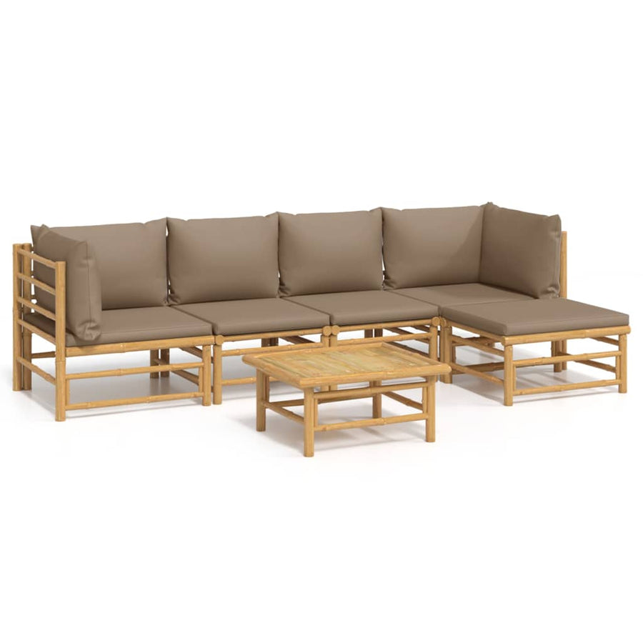 6-Delige Loungeset Met Kussens Bamboe Taupe 2x hoek + 2x midden + Tafel + voetensteun