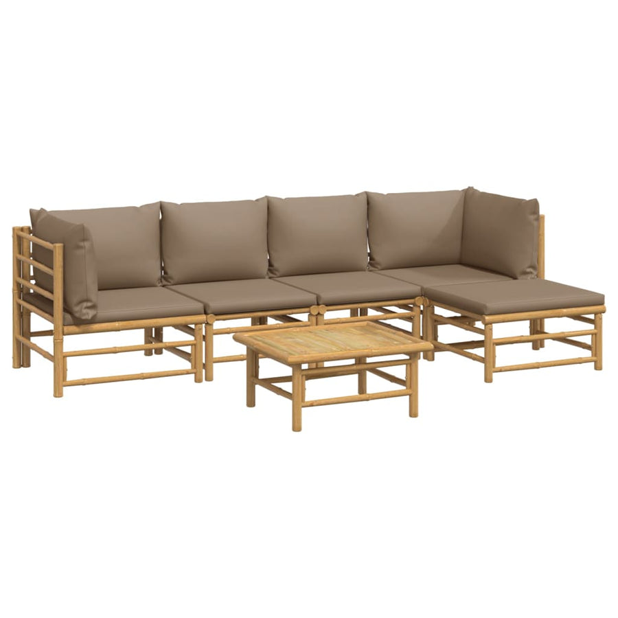 6-Delige Loungeset Met Kussens Bamboe Taupe 2x hoek + 2x midden + Tafel + voetensteun