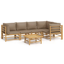 6-Delige Loungeset Met Kussens Bamboe Taupe 3x corner + 2x chair + table