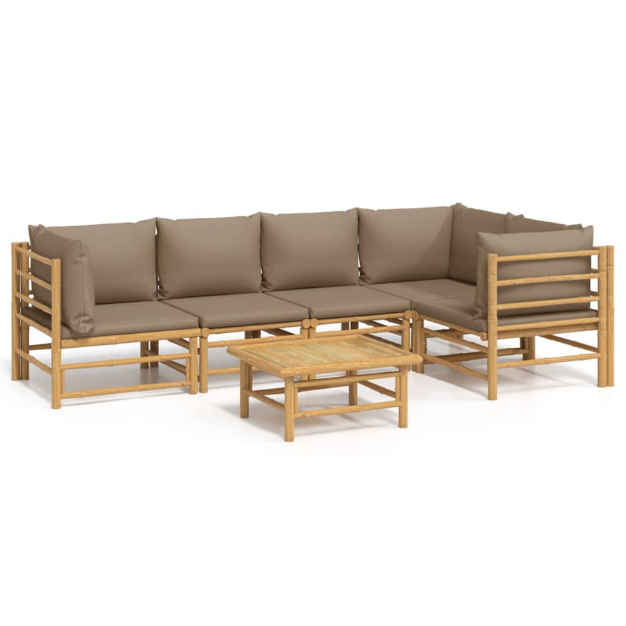 6-Delige Loungeset Met Kussens Bamboe Taupe 3x corner + 2x chair + table
