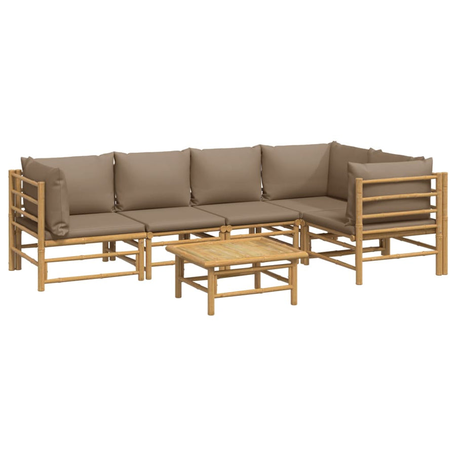 6-Delige Loungeset Met Kussens Bamboe Taupe 3x corner + 2x chair + table