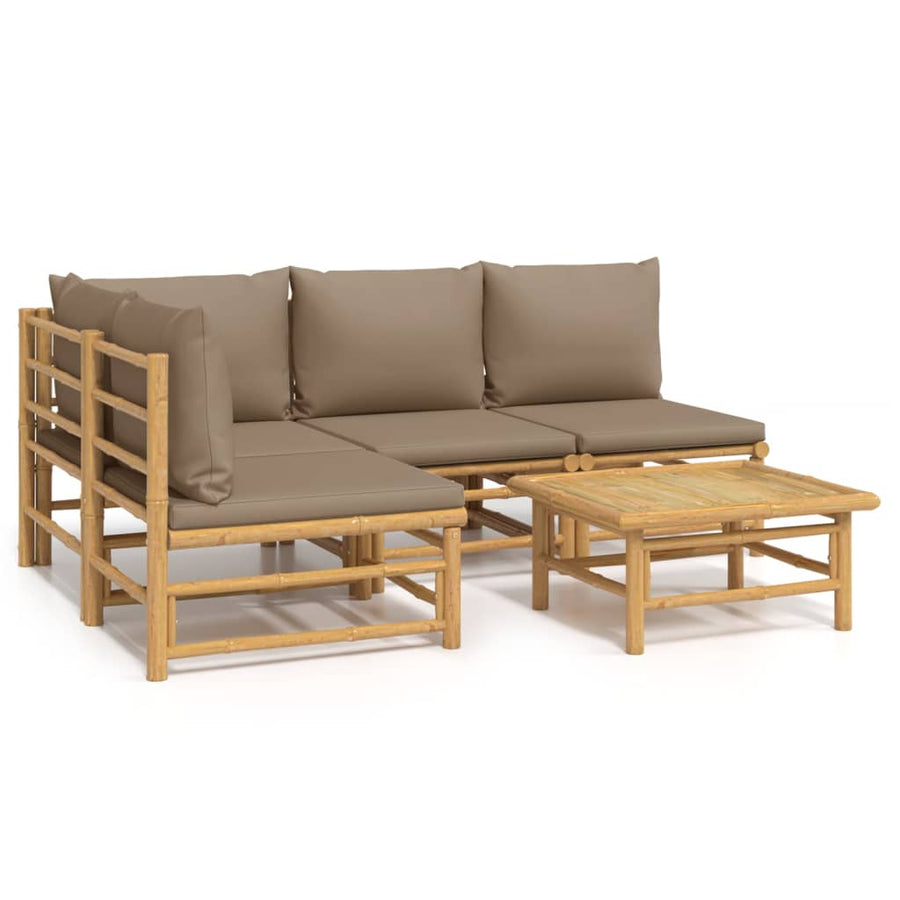 5-Delige Loungeset Met Kussens Bamboe Taupe hoek + 3x midden + Tafel