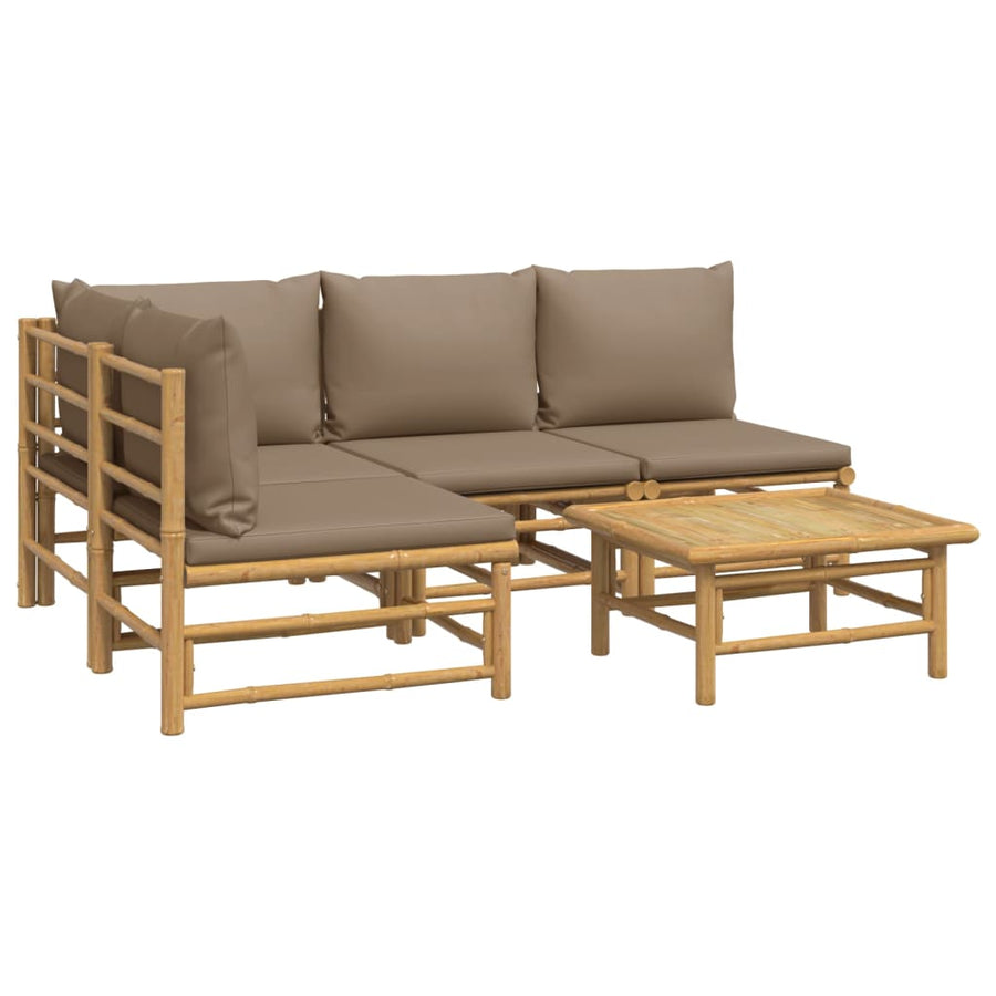 5-Delige Loungeset Met Kussens Bamboe Taupe hoek + 3x midden + Tafel