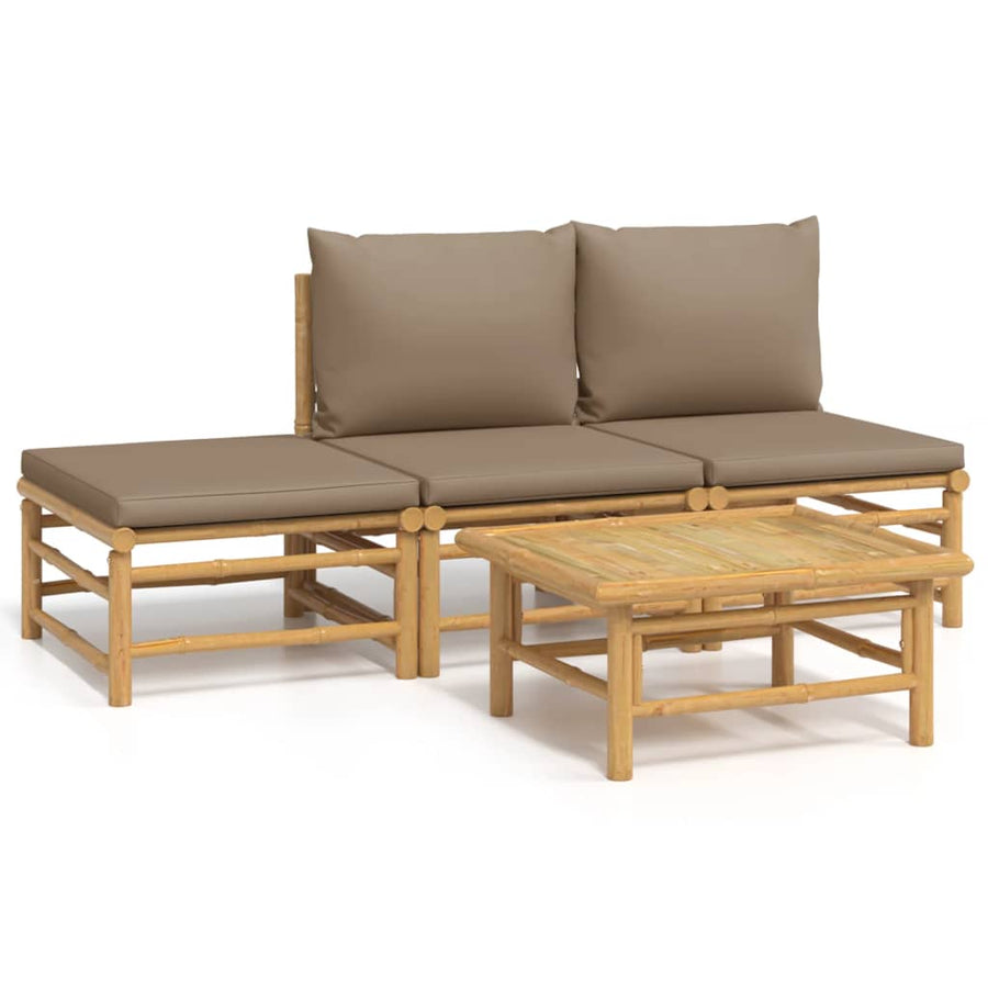 4-Delige Loungeset Met Kussens Bamboe Taupe 2x midden + voetensteun + Tafel