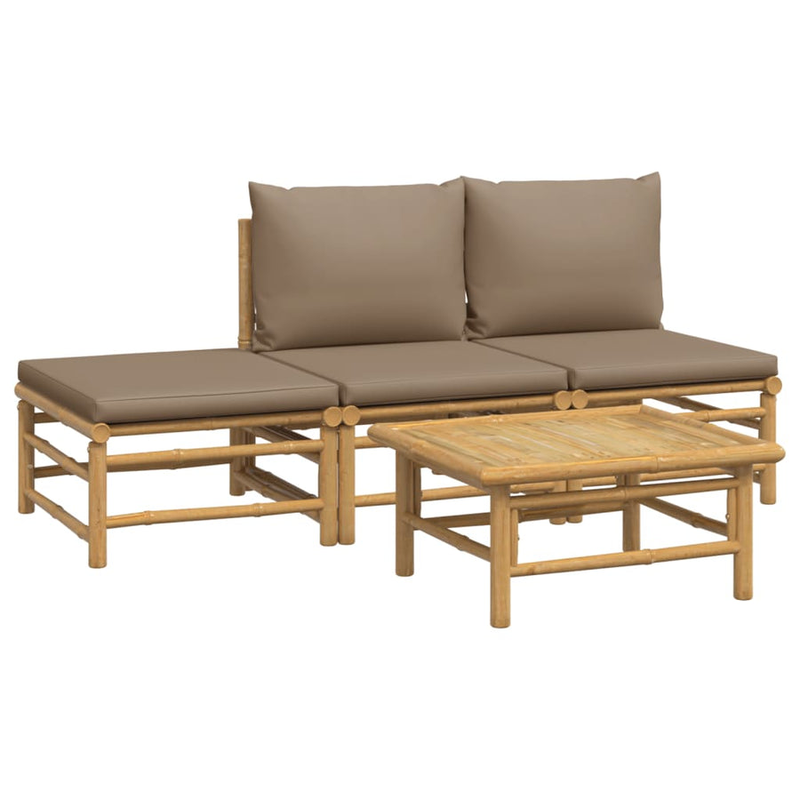 4-Delige Loungeset Met Kussens Bamboe Taupe 2x midden + voetensteun + Tafel