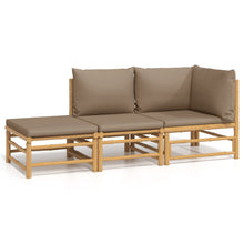 3-Delige Loungeset Met Kussens Bamboe Taupe hoek + midden + voetensteun
