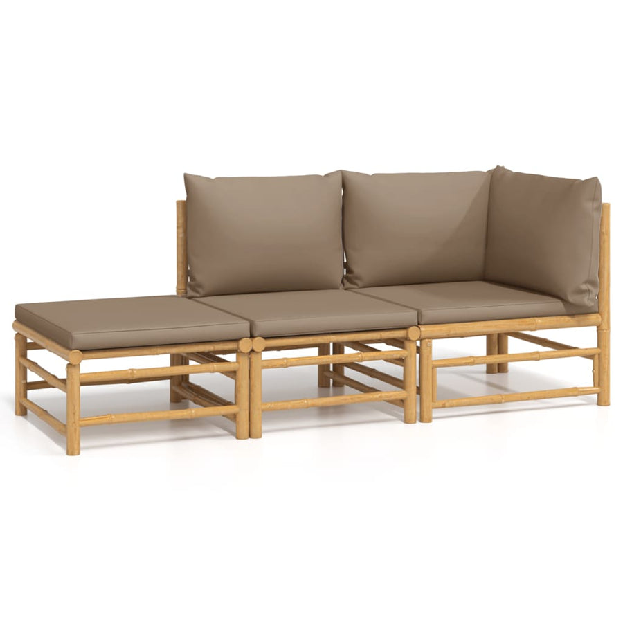 3-Delige Loungeset Met Kussens Bamboe Taupe hoek + midden + voetensteun