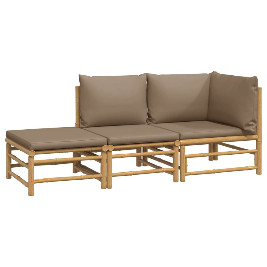 3-Delige Loungeset Met Kussens Bamboe Taupe hoek + midden + voetensteun