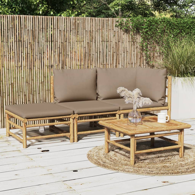 3-Delige Loungeset Met Kussens Bamboe Taupe hoek + midden + voetensteun