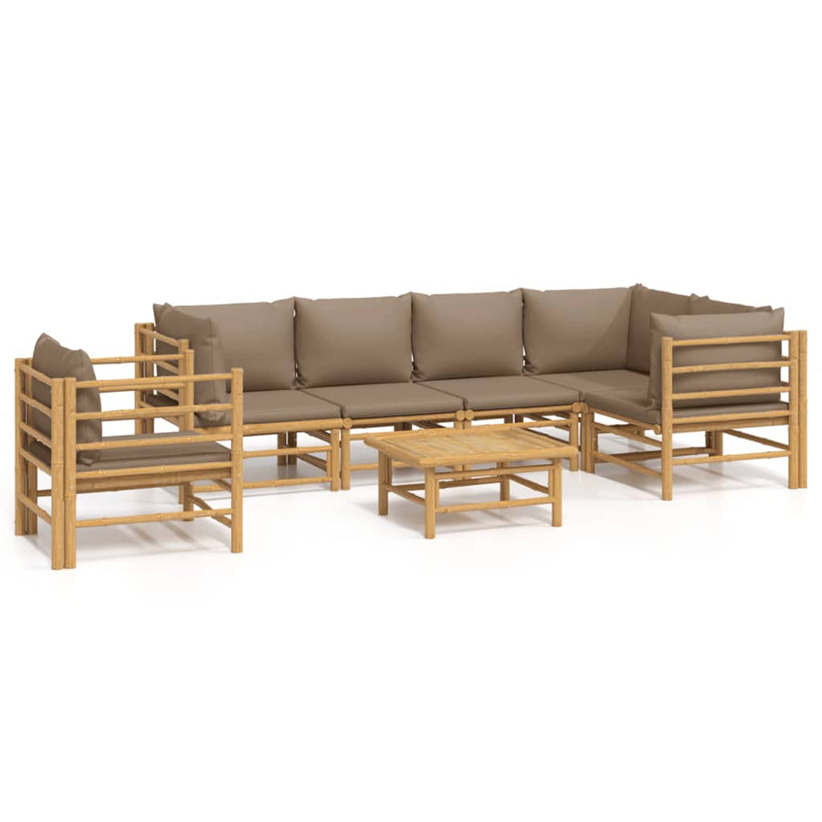 7-Delige Loungeset Met Kussens Bamboe Taupe 3x corner + 2x middle + table + chair