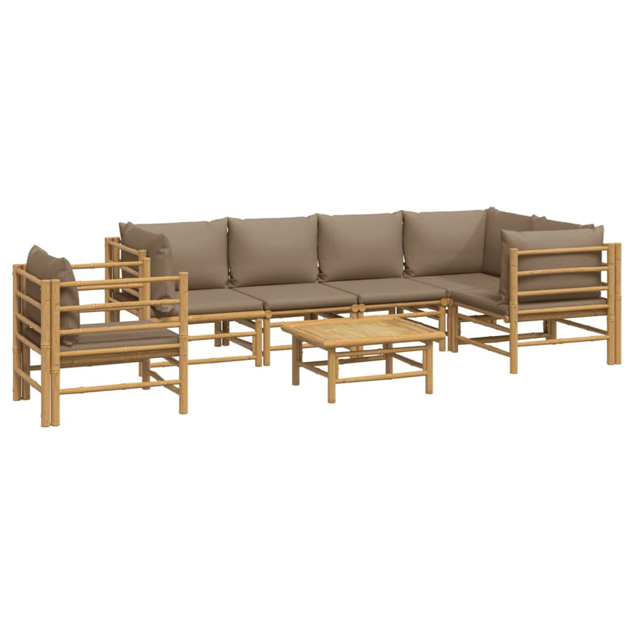 7-Delige Loungeset Met Kussens Bamboe Taupe 3x corner + 2x middle + table + chair