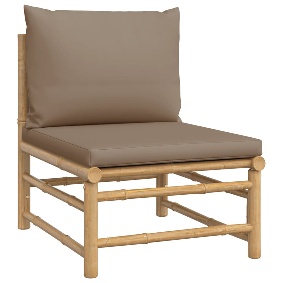 7-Delige Loungeset Met Kussens Bamboe Taupe 3x corner + 2x middle + table + chair