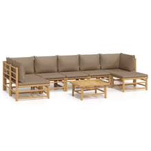 8-Delige Loungeset Met Kussens Bamboe Taupe 2x hoek + 4x midden + voetensteun + Tafel