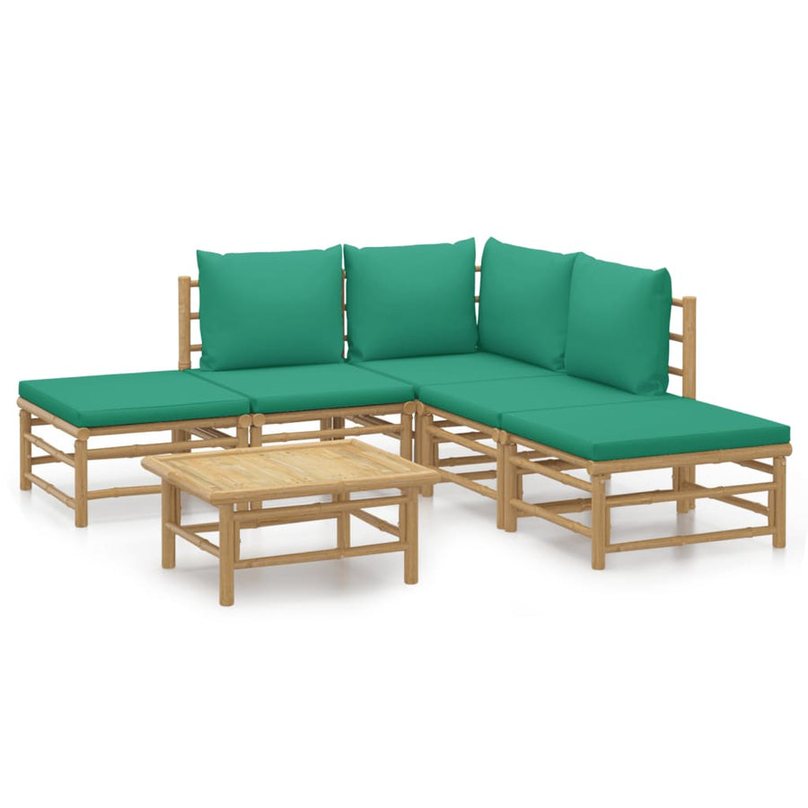 6-Delige Loungeset Met Kussens Bamboe Groen hoek + 2x midden + 2x voetensteun + Tafel