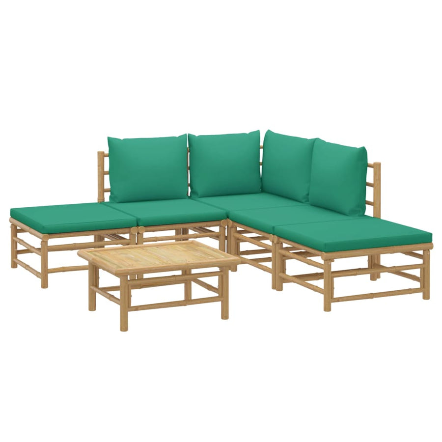 6-Delige Loungeset Met Kussens Bamboe Groen hoek + 2x midden + 2x voetensteun + Tafel