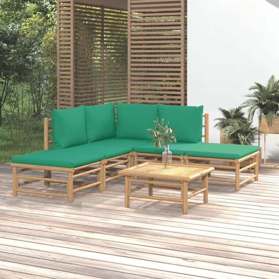 6-Delige Loungeset Met Kussens Bamboe Groen hoek + 2x midden + 2x voetensteun + Tafel