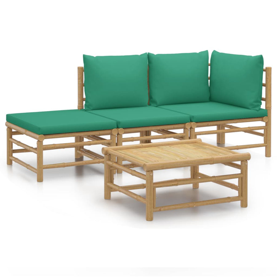 4-Delige Loungeset Met Kussens Bamboe Groen hoek + midden + voetensteun + Tafel