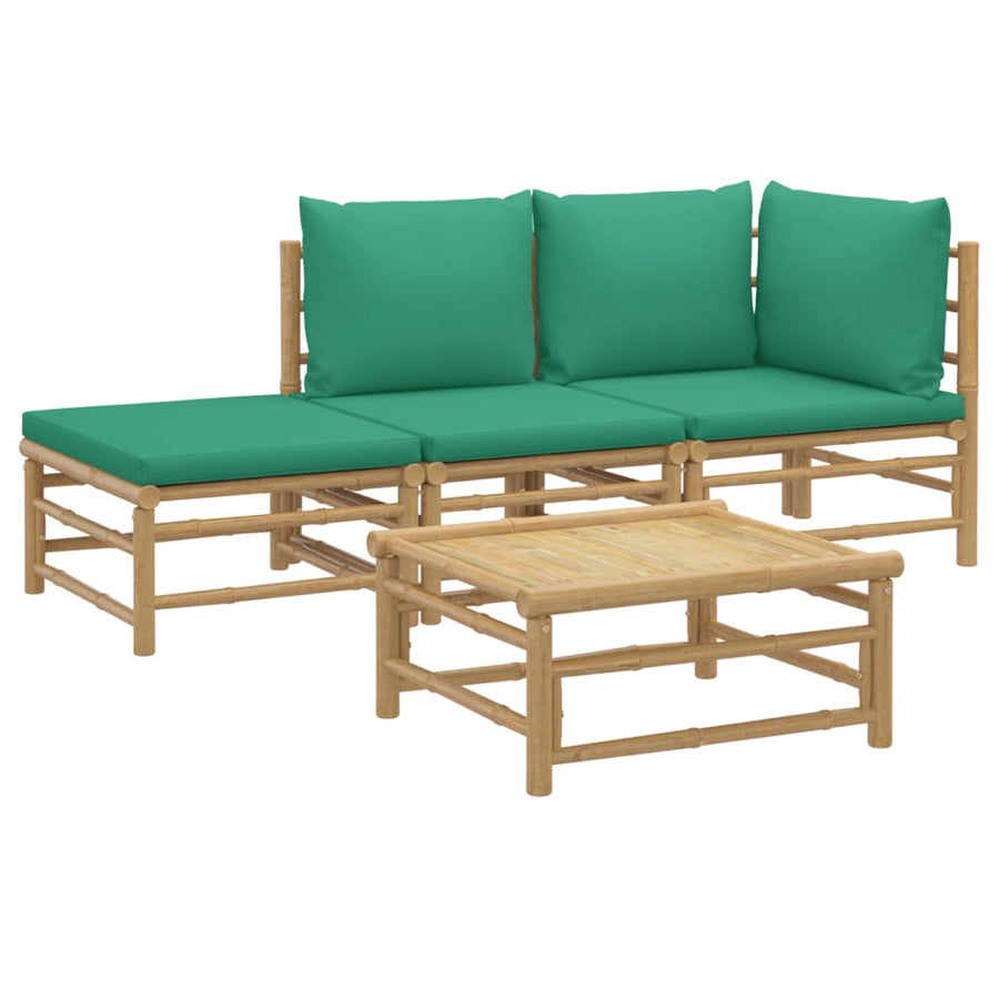 4-Delige Loungeset Met Kussens Bamboe Groen hoek + midden + voetensteun + Tafel