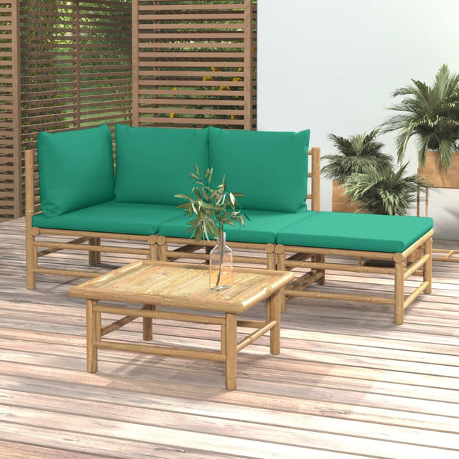 4-Delige Loungeset Met Kussens Bamboe Groen hoek + midden + voetensteun + Tafel