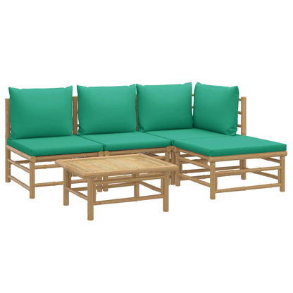 5-Delige Loungeset Met Kussens Bamboe Groen hoek + 2x midden + voetensteun + Tafel