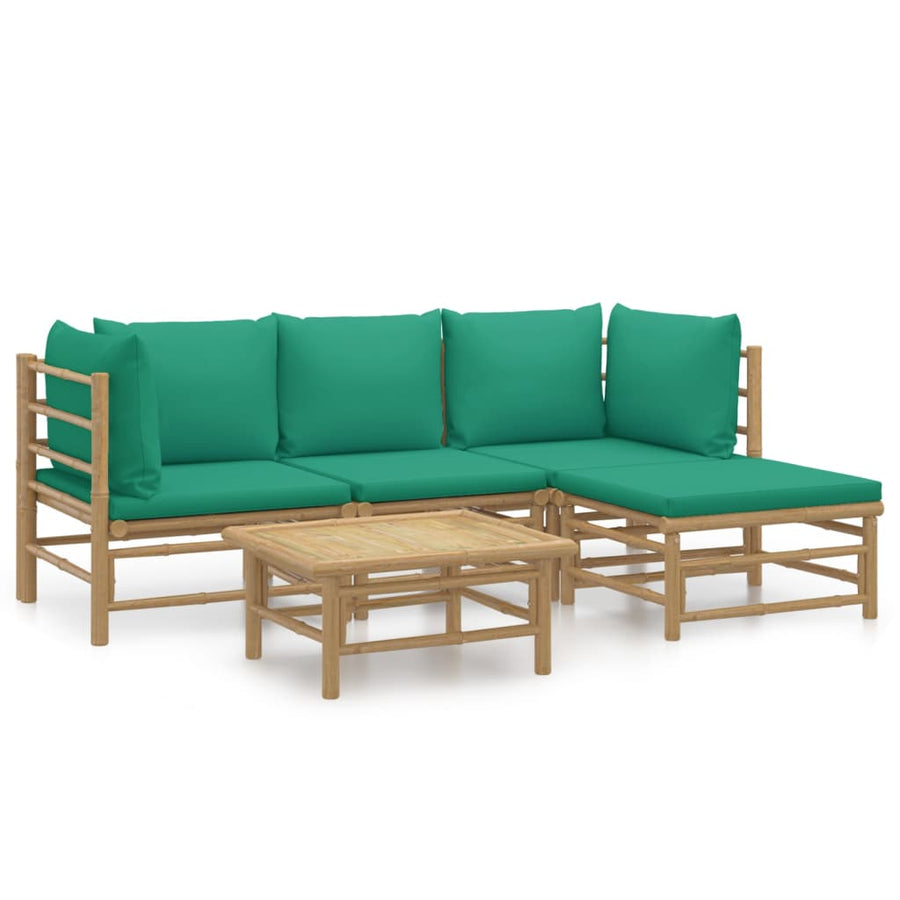 5-Delige Loungeset Met Kussens Bamboe Groen 2x hoek + midden + voetensteun + Tafel