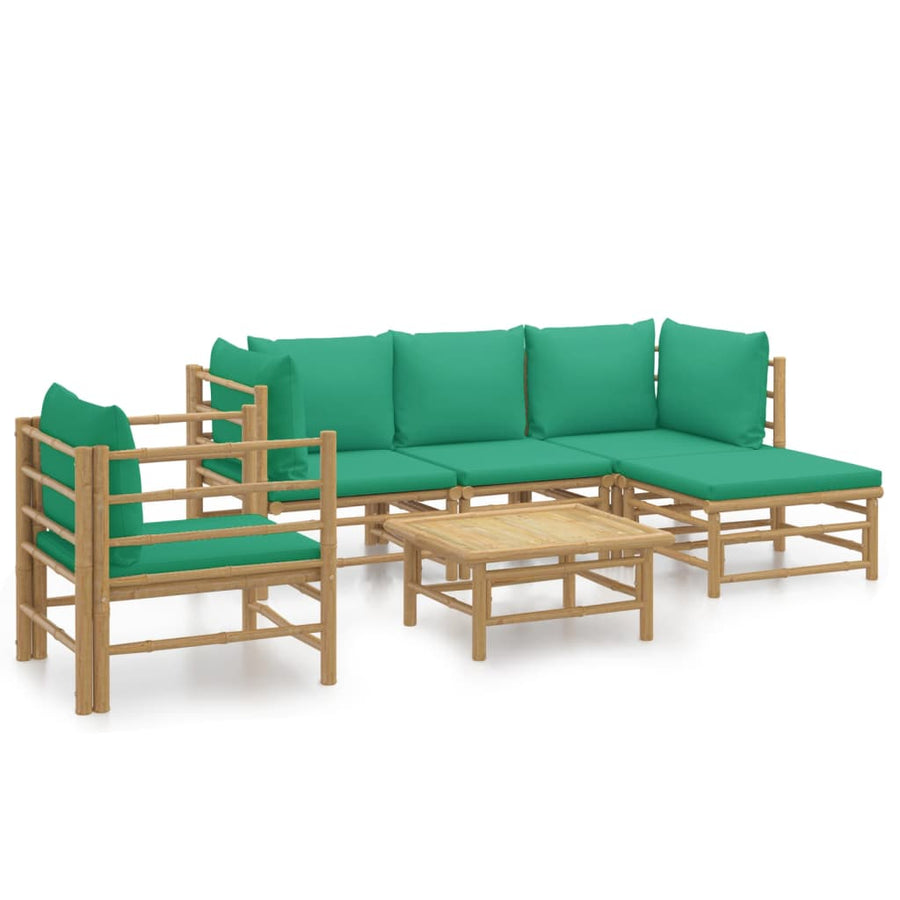 6-Delige Loungeset Met Kussens Bamboe Groen 2x corner + middle + chair + footrest + table