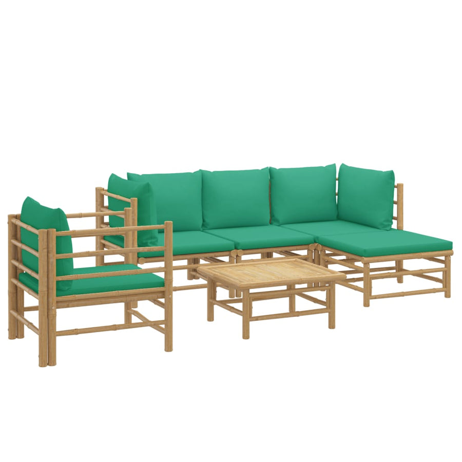 6-Delige Loungeset Met Kussens Bamboe Groen 2x corner + middle + chair + footrest + table