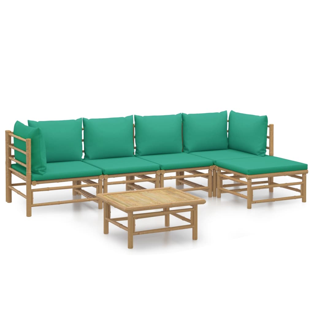 6-Delige Loungeset Met Kussens Bamboe Groen 2x hoek + 2x midden + voetensteun + Tafel