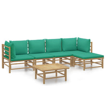 6-Delige Loungeset Met Kussens Bamboe Groen 2x hoek + 2x midden + voetensteun + Tafel