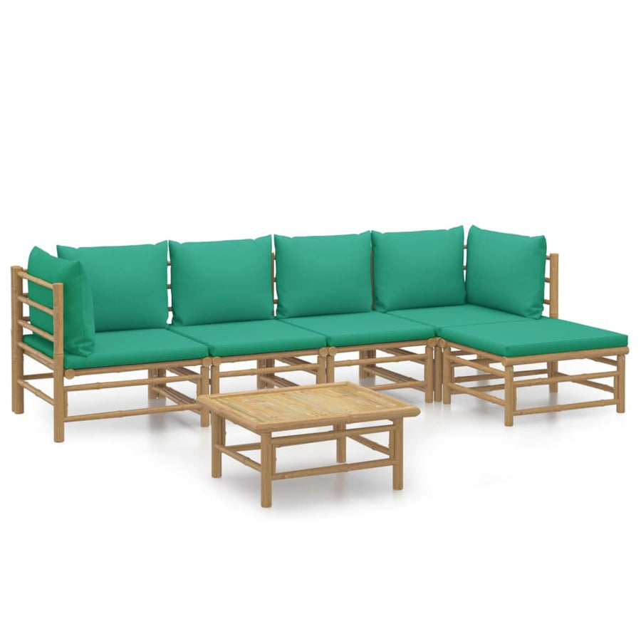 6-Delige Loungeset Met Kussens Bamboe Groen 2x hoek + 2x midden + voetensteun + Tafel