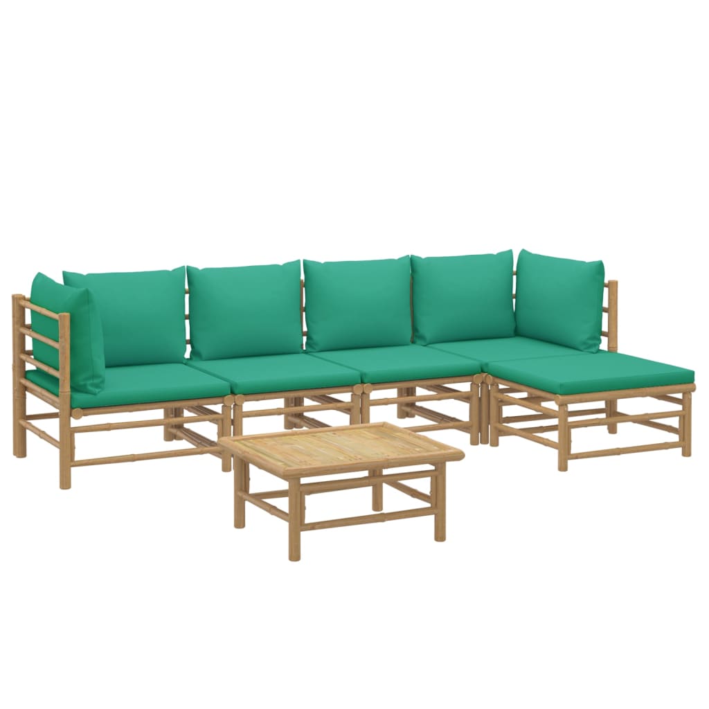 6-Delige Loungeset Met Kussens Bamboe Groen 2x hoek + 2x midden + voetensteun + Tafel
