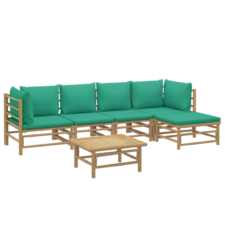 6-Delige Loungeset Met Kussens Bamboe Groen 2x hoek + 2x midden + voetensteun + Tafel