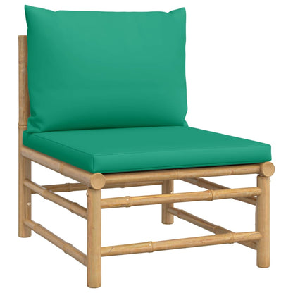 6-Delige Loungeset Met Kussens Bamboe Groen 2x hoek + 2x midden + voetensteun + Tafel