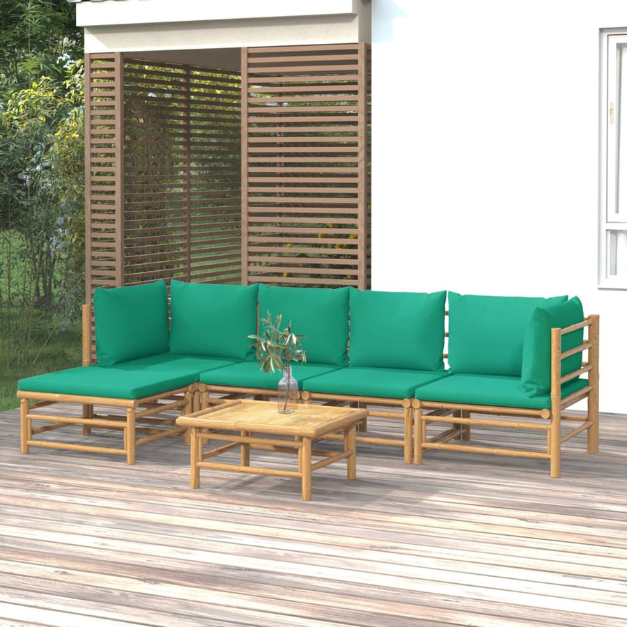 6-Delige Loungeset Met Kussens Bamboe Groen 2x hoek + 2x midden + voetensteun + Tafel