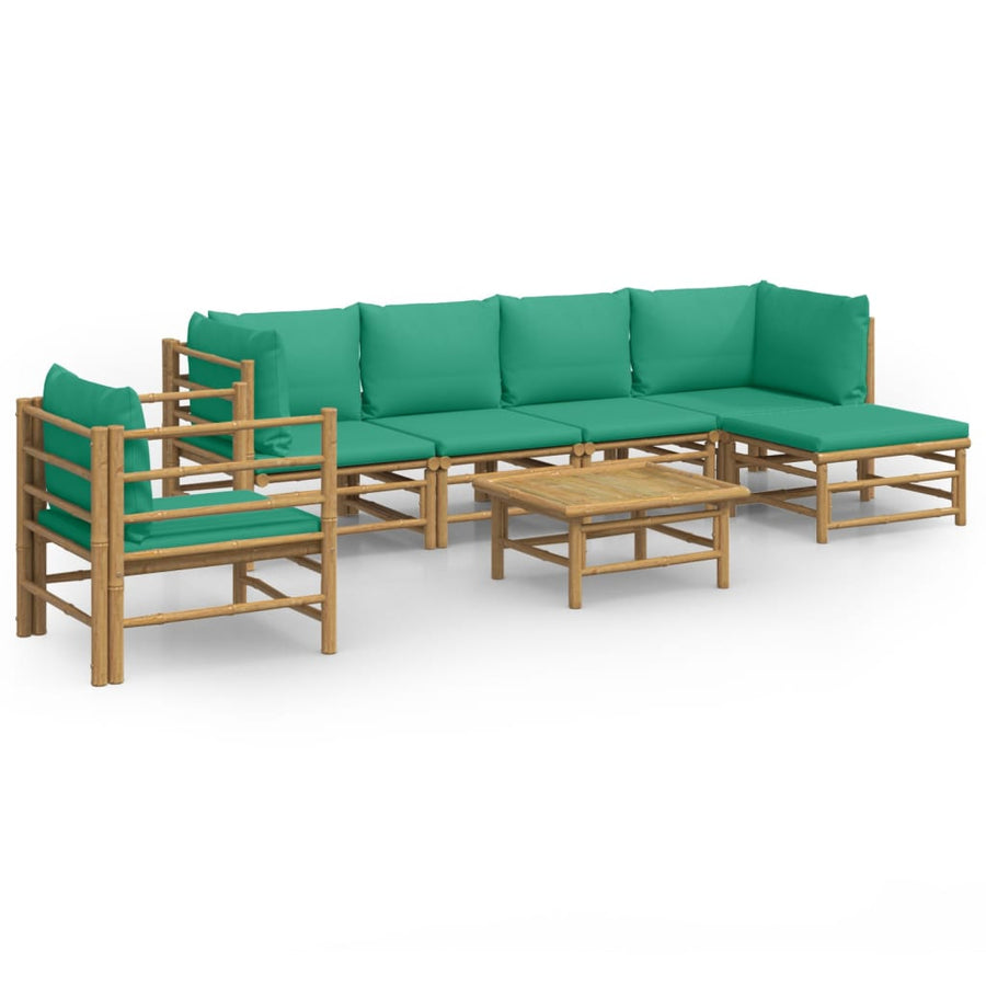 7-Delige Loungeset Met Kussens Bamboe Groen 2x corner + 2x middle + chair + footrest + table