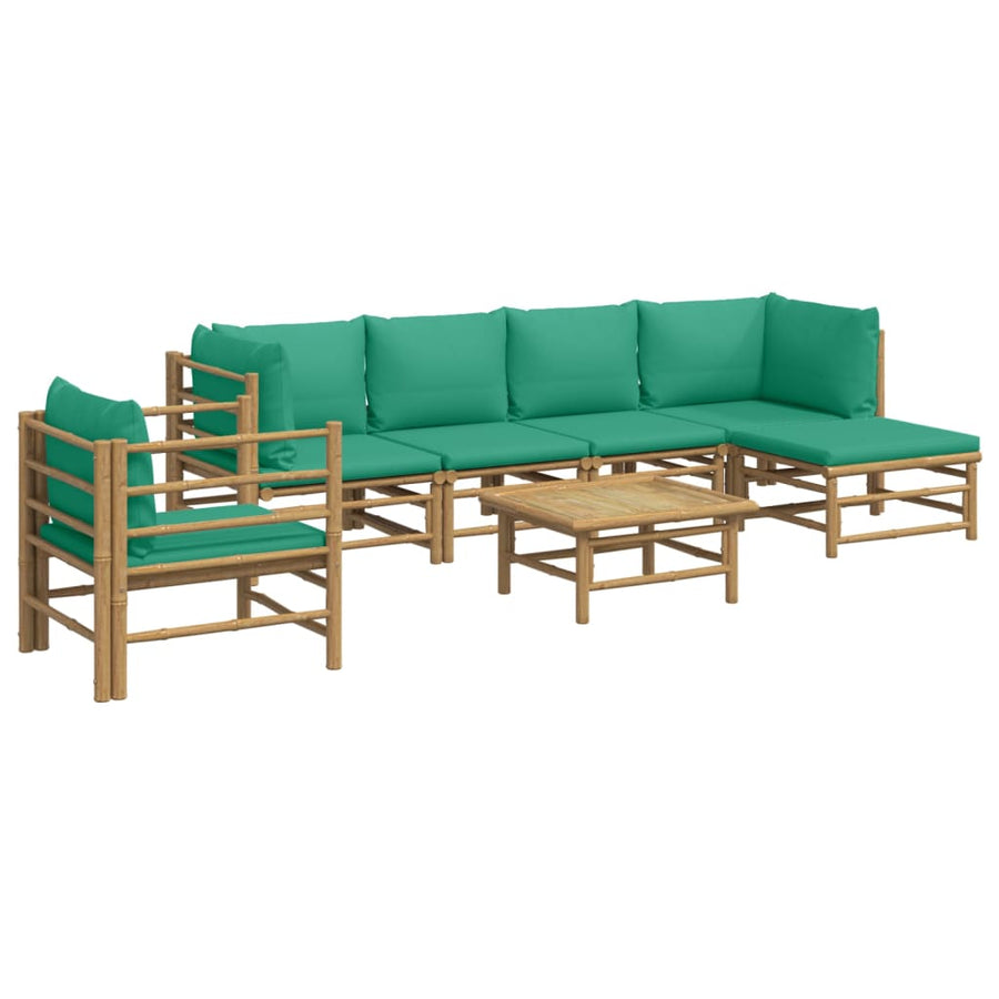 7-Delige Loungeset Met Kussens Bamboe Groen 2x corner + 2x middle + chair + footrest + table