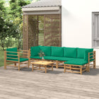 7-Delige Loungeset Met Kussens Bamboe Groen 2x corner + 2x middle + chair + footrest + table