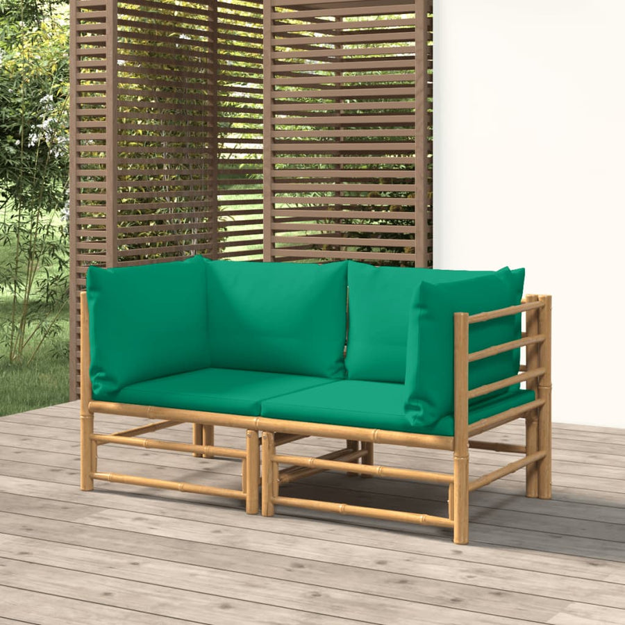Tuinhoekbanken 2 St Met Kussens Bamboe Groen Hoekbank (2 st)
