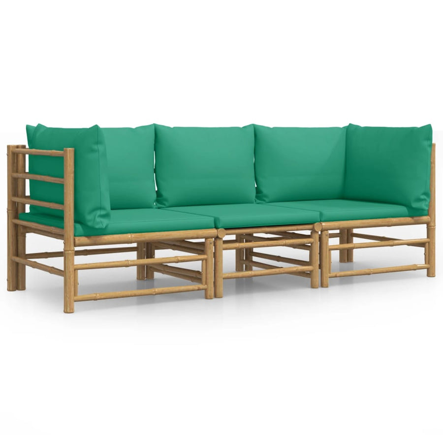 3-Delige Loungeset Met Kussens Bamboe Groen 2x hoek + midden