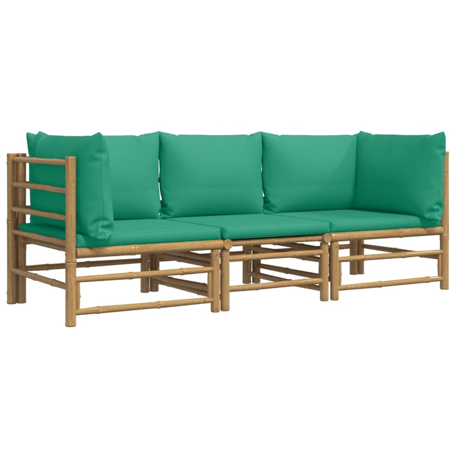 3-Delige Loungeset Met Kussens Bamboe Groen 2x hoek + midden