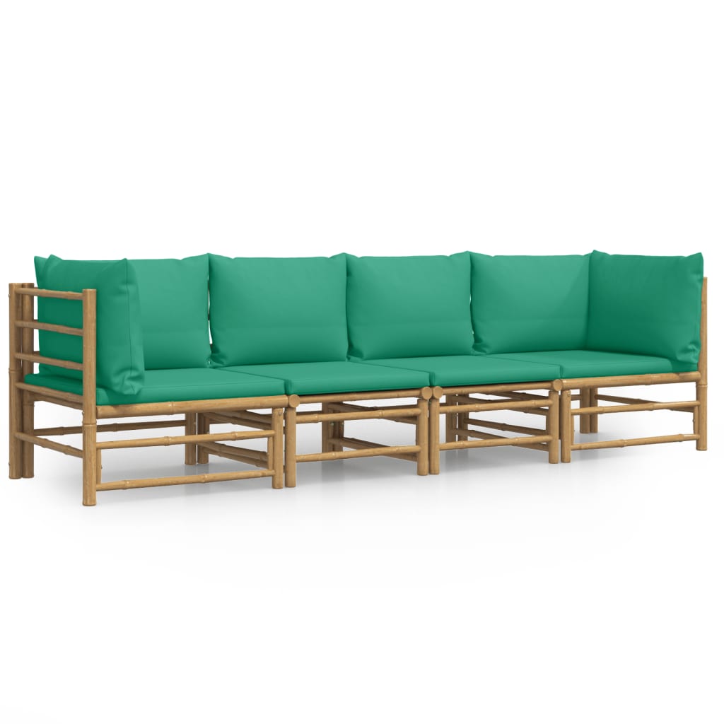 4-Delige Loungeset Met Kussens Bamboe Groen 2x hoek + 2x midden