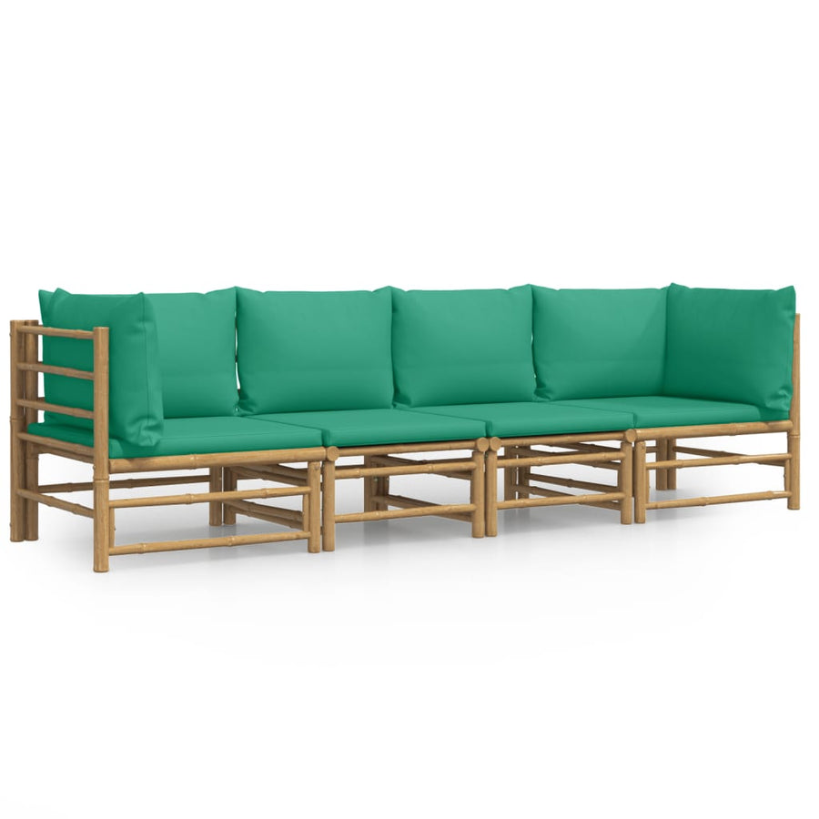 4-Delige Loungeset Met Kussens Bamboe Groen 2x hoek + 2x midden